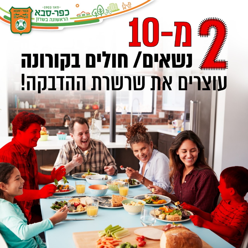 תמונה של משפחה סביב שולחן עם שניים מהם מסומנים באדום
