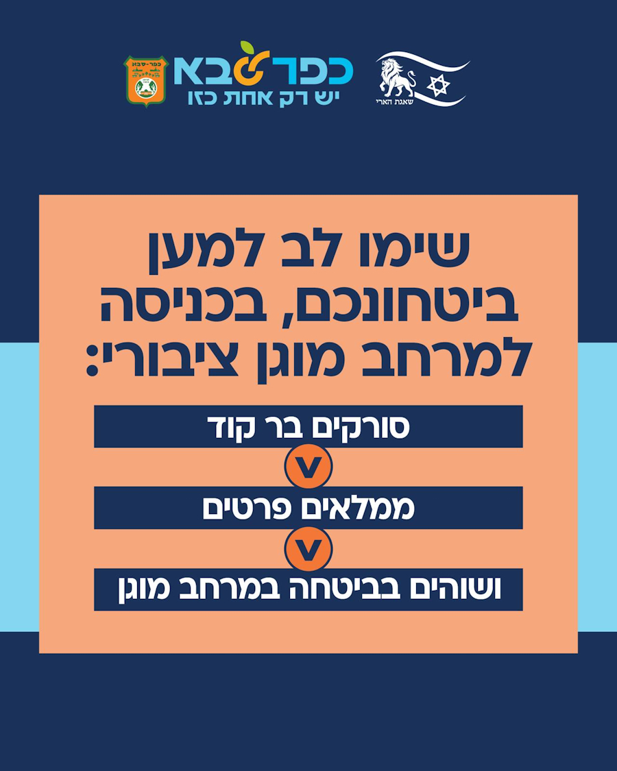 מודעה גרפית - שימו לב למען ביטחונכם - בכניסה למרחב מוגן ציבורי