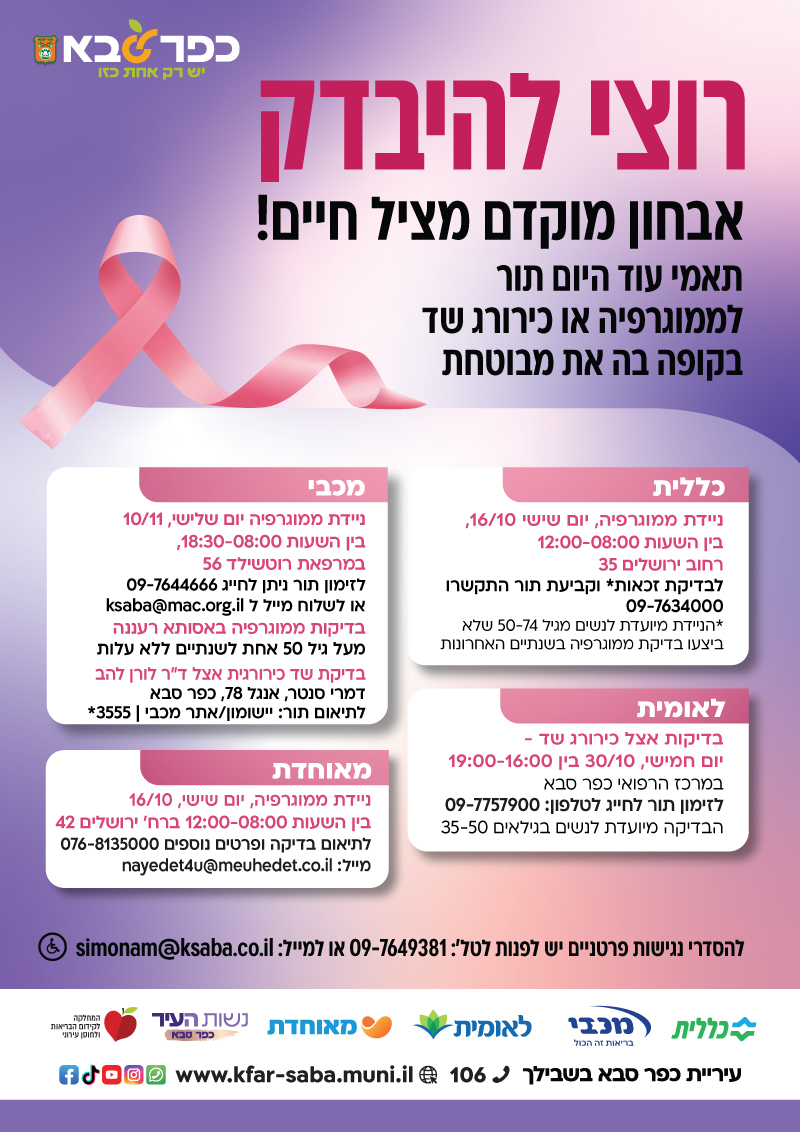 מודעה גרפית - רוצי להיבדק חודש המודעות לגילוי מוקדם של סרטן השד