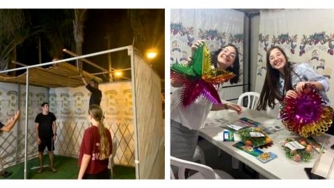 בניית סוכות על ידי בנות ובני נוער בשנה שעברה בכפר סבא