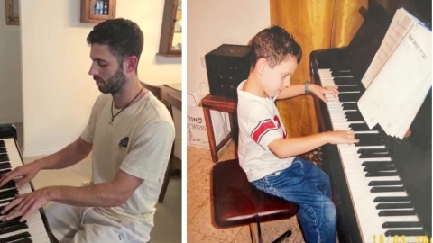 סרן טל גרושקה זכרו לברכה כילד ובוגר, מנגן בפסנתר